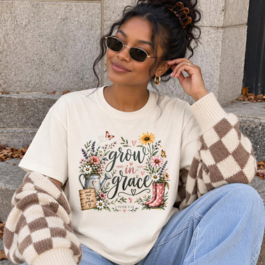 Grow in Grace 2 Peter 3:18 Floral Garden DTF Transfer DTF Heat Press Transfer from Sweet Tee Transfers
