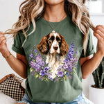 Springer Spaniel Floral Dog with Purple Flowers DTF Transfer DTF Heat Press Transfer from Sweet Tee Transfers