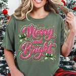 Merry and Bright Pink DTF Transfer DTF Heat Press Transfer from Sweet Tee Transfers