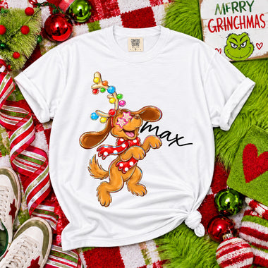 Max the Dog Christmas DTF Transfer DTF Heat Press Transfer from Sweet Tee Transfers