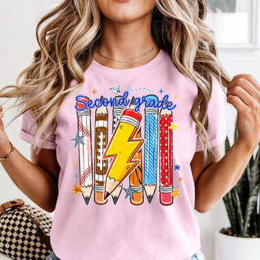 Second Grade Pencil Lightning Bolt DTF Transfer DTF Heat Press Transfer from Sweet Tee Transfers