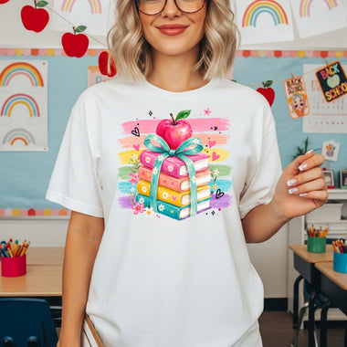 Back to School Brushstroke Book Stack DTF Transfer DTF Heat Press Transfer from Sweet Tee Transfers