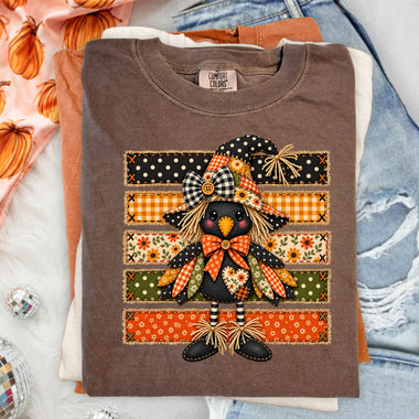 Fall Scarecrow Patchwork Crow DTF Transfer DTF Heat Press Transfer from Sweet Tee Transfers