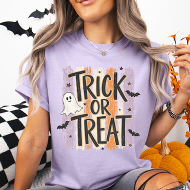 Trick or Treat Striped with Ghost and Bats DTF Transfer DTF Heat Press Transfer from Sweet Tee Transfers