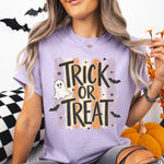 Trick or Treat Striped with Ghost and Bats DTF Transfer DTF Heat Press Transfer from Sweet Tee Transfers