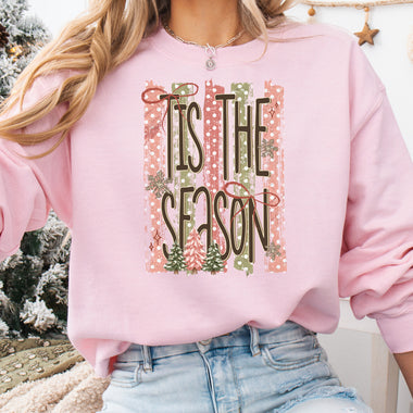 'Tis the Season Christmas Striped DTF Transfer DTF Heat Press Transfer from Sweet Tee Transfers