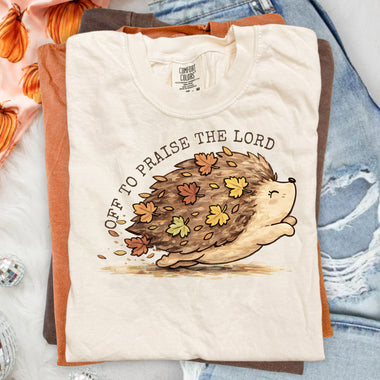 Off to Praise the Lord Hedgehog DTF Transfer DTF Heat Press Transfer from Sweet Tee Transfers