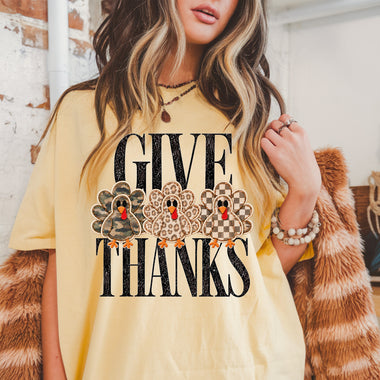 Give Thanks Turkeys DTF Transfer DTF Heat Press Transfer from Sweet Tee Transfers