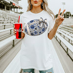 Blue and Black Floral Football DTF Transfer – Coquette DTF Heat Press Transfer from Sweet Tee Transfers