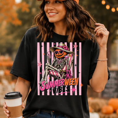 Summerween Vibes Skelly Pumpkin Head DTF Transfer DTF Heat Press Transfer from Sweet Tee Transfers