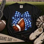 Blue Gingham Bow Football DTF Transfer DTF Heat Press Transfer from Sweet Tee Transfers