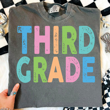 Back to School Pastel Bold Letters Third Grade DTF Transfer DTF Heat Press Transfer from Sweet Tee Transfers