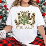 Joy to the World Leopard Christmas Tree DTF Transfer DTF Heat Press Transfer from Sweet Tee Transfers