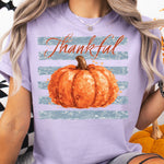 Thankful Striped Pumpkin DTF Transfer DTF Heat Press Transfer from Sweet Tee Transfers