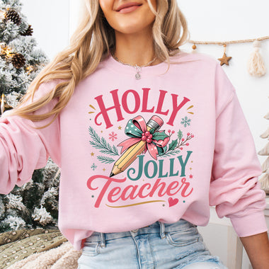 Holly Jolly Teacher DTF Transfer DTF Heat Press Transfer from Sweet Tee Transfers