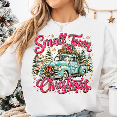 Small Town Christmas Aqua Truck DTF Transfer DTF Heat Press Transfer from Sweet Tee Transfers