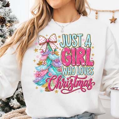 Just a Girl Who Loves Christmas Teal Pink DTF Transfer DTF Heat Press Transfer from Sweet Tee Transfers