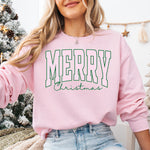 Merry Christmas Pink Seersucker Stripes Green DTF Transfer DTF Heat Press Transfer from Sweet Tee Transfers