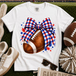 Red White and Blue Gingham Bow Football DTF Transfer DTF Heat Press Transfer from Sweet Tee Transfers