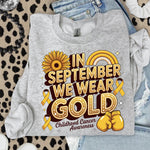 In September We Wear Gold Childhood Cancer Awareness DTF Transfer DTF Heat Press Transfer from Sweet Tee Transfers