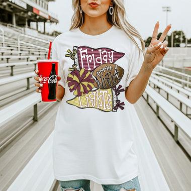 Friday Night Lights Maroon and Gold DTF Transfer DTF Heat Press Transfer from Sweet Tee Transfers