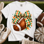 Orange and Green Gingham Bow Football DTF Transfer DTF Heat Press Transfer from Sweet Tee Transfers
