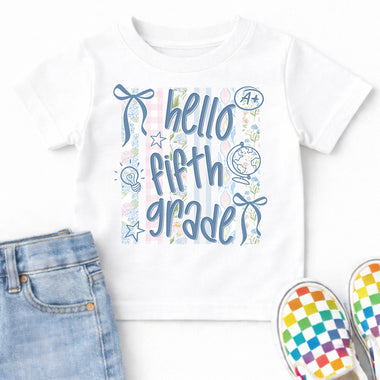 Hello Fifth Grade Striped Pastel DTF Transfer DTF Heat Press Transfer from Sweet Tee Transfers