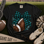 Teal and Black Gingham Bow Football DTF Transfer DTF Heat Press Transfer from Sweet Tee Transfers