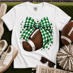 Green and White Gingham Bow Football DTF Transfer DTF Heat Press Transfer from Sweet Tee Transfers