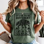It's Ok to Be Different Raccoon Floral DTF Transfer DTF Heat Press Transfer from Sweet Tee Transfers