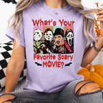 What's Your Favorite Scary Movie DTF Transfer DTF Heat Press Transfer from Sweet Tee Transfers