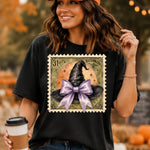 Retro Halloween Stamp Witches Hat Purple Bow DTF Transfer DTF Heat Press Transfer from Sweet Tee Transfers