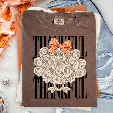 Thankful Lace Turkey Black DTF Transfer DTF Heat Press Transfer from Sweet Tee Transfers