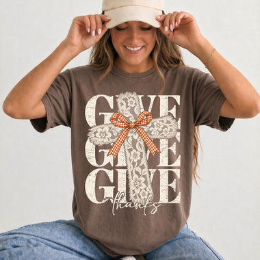 Give Thanks Lace Cross DTF Transfer DTF Heat Press Transfer from Sweet Tee Transfers