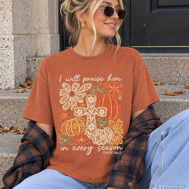 I Will Praise Him in Every Season Boho Lace Cross DTF Transfer DTF Heat Press Transfer from Sweet Tee Transfers