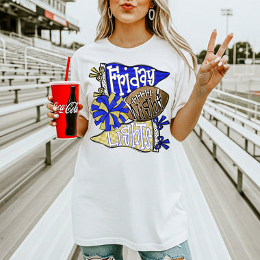 Friday Night Lights Royal and Gold DTF Transfer DTF Heat Press Transfer from Sweet Tee Transfers