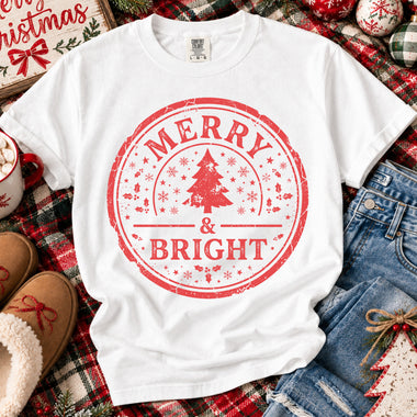Merry and Bright Circle DTF Transfer DTF Heat Press Transfer from Sweet Tee Transfers