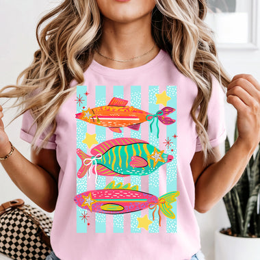 3 Fish Star Eyes Striped DTF Transfer DTF Heat Press Transfer from Sweet Tee Transfers