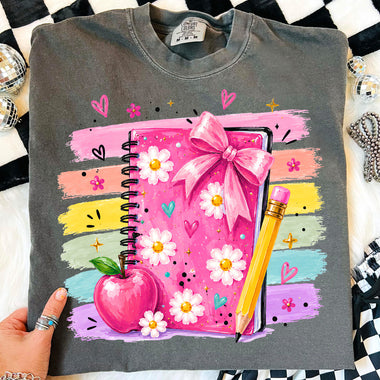 Back to School Brushstroke Note Pad and Pencil DTF Transfer DTF Heat Press Transfer from Sweet Tee Transfers