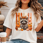 Preppy Fall Raccoon with Pumpkins DTF Transfer DTF Heat Press Transfer from Sweet Tee Transfers