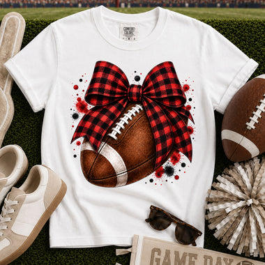 Red and Black Gingham Bow Football DTF Transfer DTF Heat Press Transfer from Sweet Tee Transfers