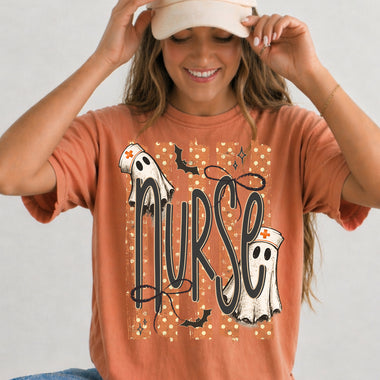 Halloween Ghost Nurse Striped Dark DTF Transfer DTF Heat Press Transfer from Sweet Tee Transfers