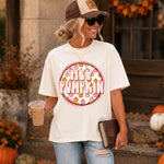 Hey Pumpkin Fall Circle Girl Pink Orange DTF Transfer DTF Heat Press Transfer from Sweet Tee Transfers