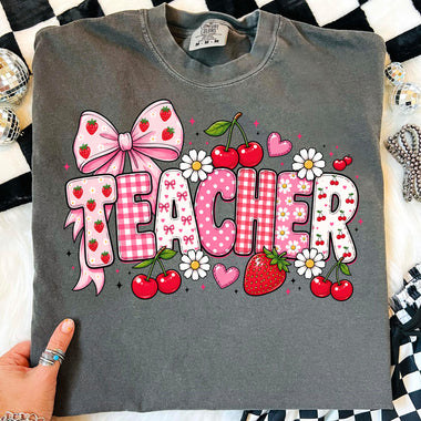 Teacher Strawberry and Cherry DTF Transfer DTF Heat Press Transfer from Sweet Tee Transfers