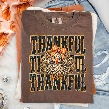 Thankful Stacked Leopard Turkey DTF Transfer DTF Heat Press Transfer from Sweet Tee Transfers