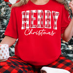 Merry Christmas Varsity Red Checkered DTF Transfer DTF Heat Press Transfer from Sweet Tee Transfers