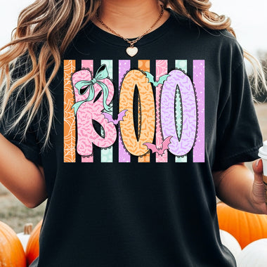 Boo with Colorful Stripes DTF Transfer DTF Heat Press Transfer from Sweet Tee Transfers
