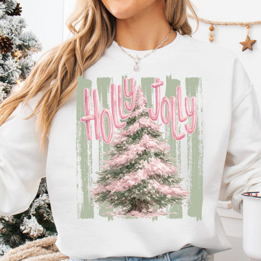 Holly Jolly Christmas Tree Striped DTF Transfer DTF Heat Press Transfer from Sweet Tee Transfers