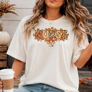Fall Nurse with Pumpkins DTF Transfer DTF Heat Press Transfer from Sweet Tee Transfers