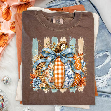 Striped Fall Patchwork Pumpkin DTF Transfer DTF Heat Press Transfer from Sweet Tee Transfers